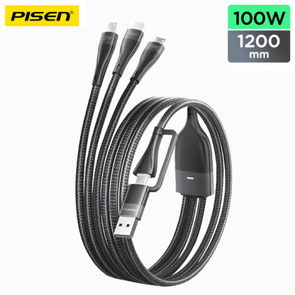 PISEN two-to-three braided data charging cable 1.2m AP-FC15-1200