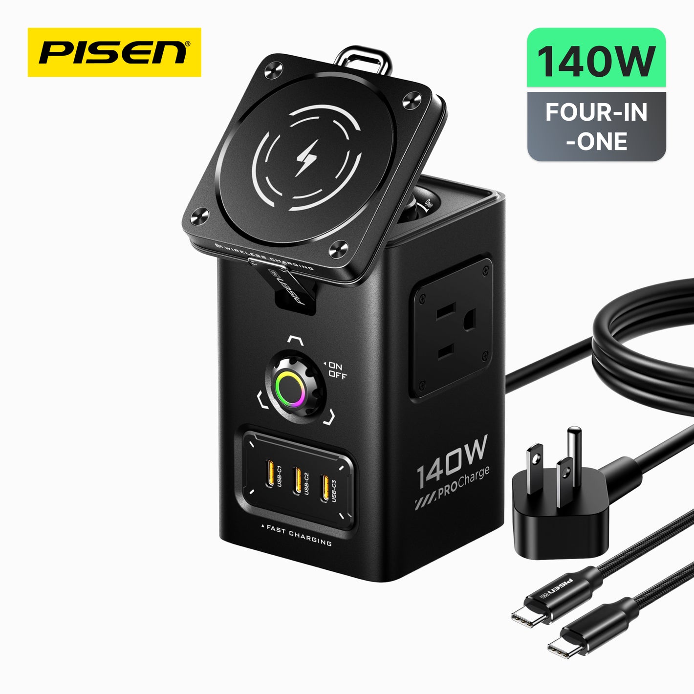 PISEN 140W GaN Magnetic Wireless Charging MagStation 4-in-1 Socket Set KF27