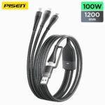 PISEN black braided charging cable with multiple connectors
