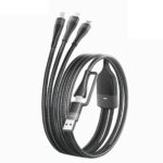 Coiled PISEN black braided charging cable with multiple connectors