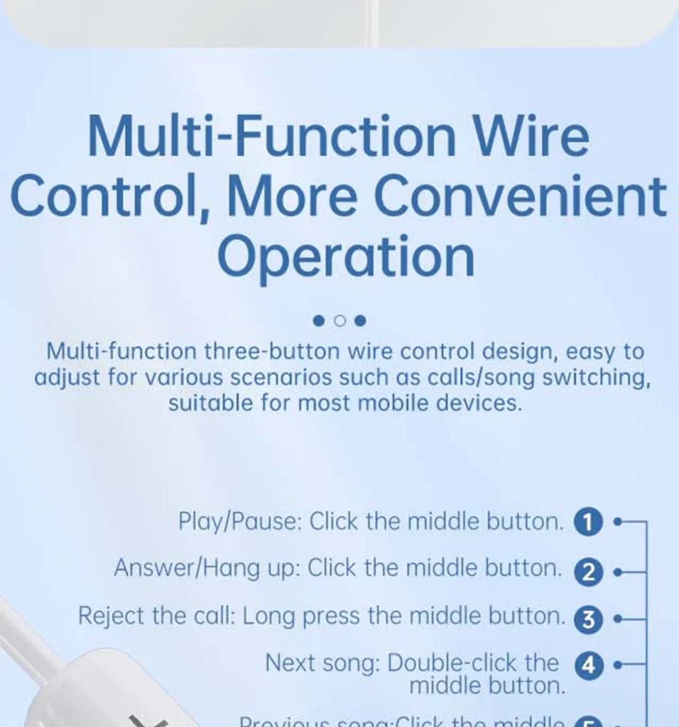 PISEN TP-CP03 USB-C wired earphones - inline button control instructions