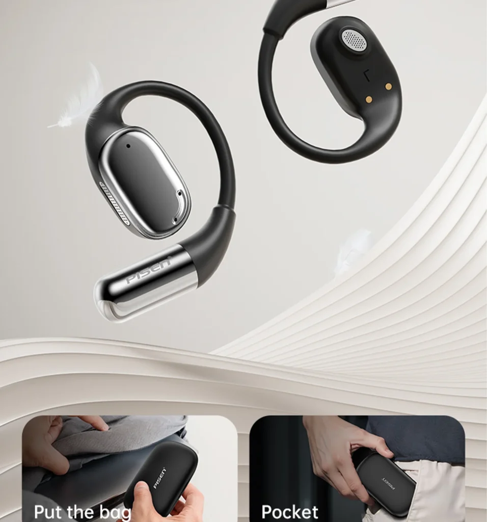 PISEN O1 open-ear headset - headset and storage examples