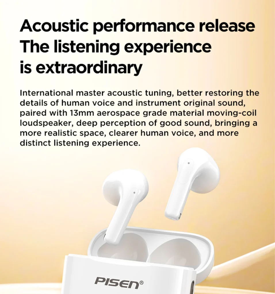 PISEN P1 Plus wireless earbuds - white earbuds in open charging case