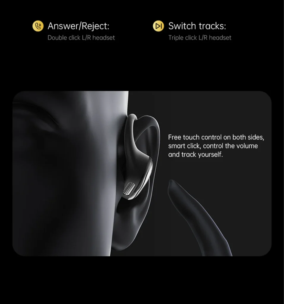 PISEN O1 open-ear headset - ear-hook touch control demonstration