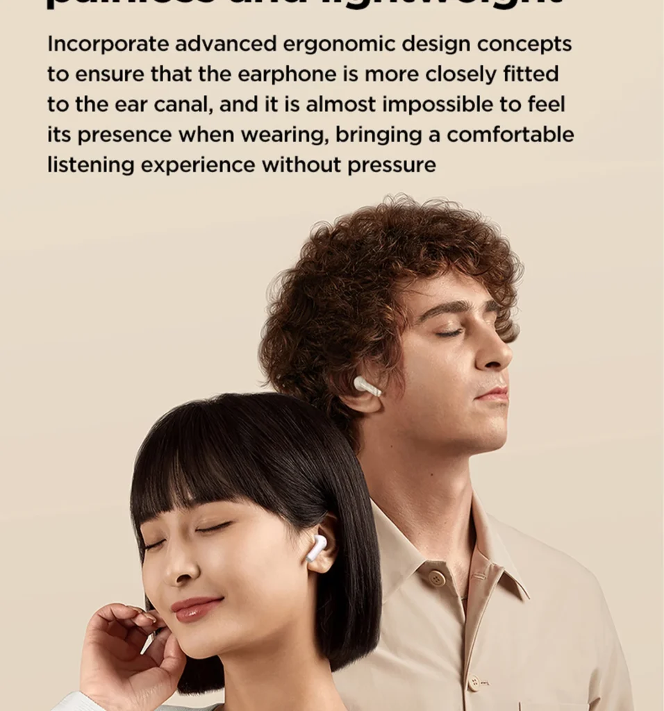 PISEN P1 Plus wireless earbuds - earbuds worn by two people