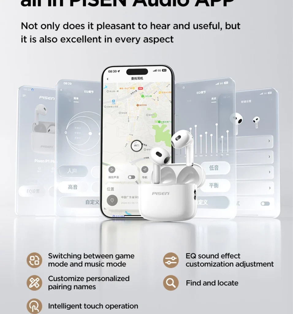 PISEN P1 Plus wireless earbuds - audio app control graphic