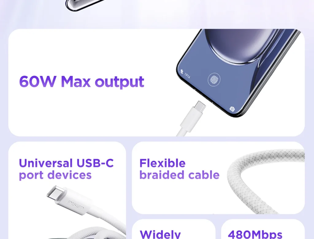 AC03 1000 Pisen A To C Colorful Braided Data Cable Overseas 03