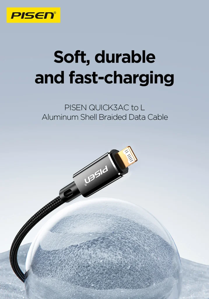 CL PD09 PISEN QUICK 3A C to L Aluminum Shell Braided Data Cable English 01