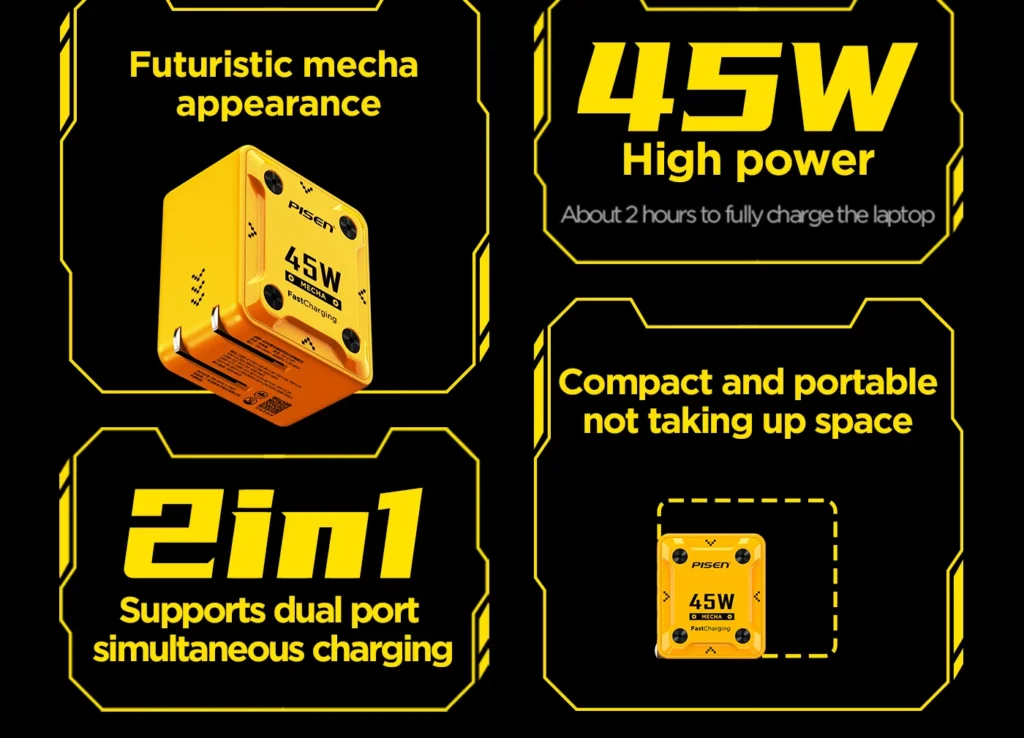 Overseas Pisen 45W GaN Mecha Dual-Port Charger 2C TS C187 05