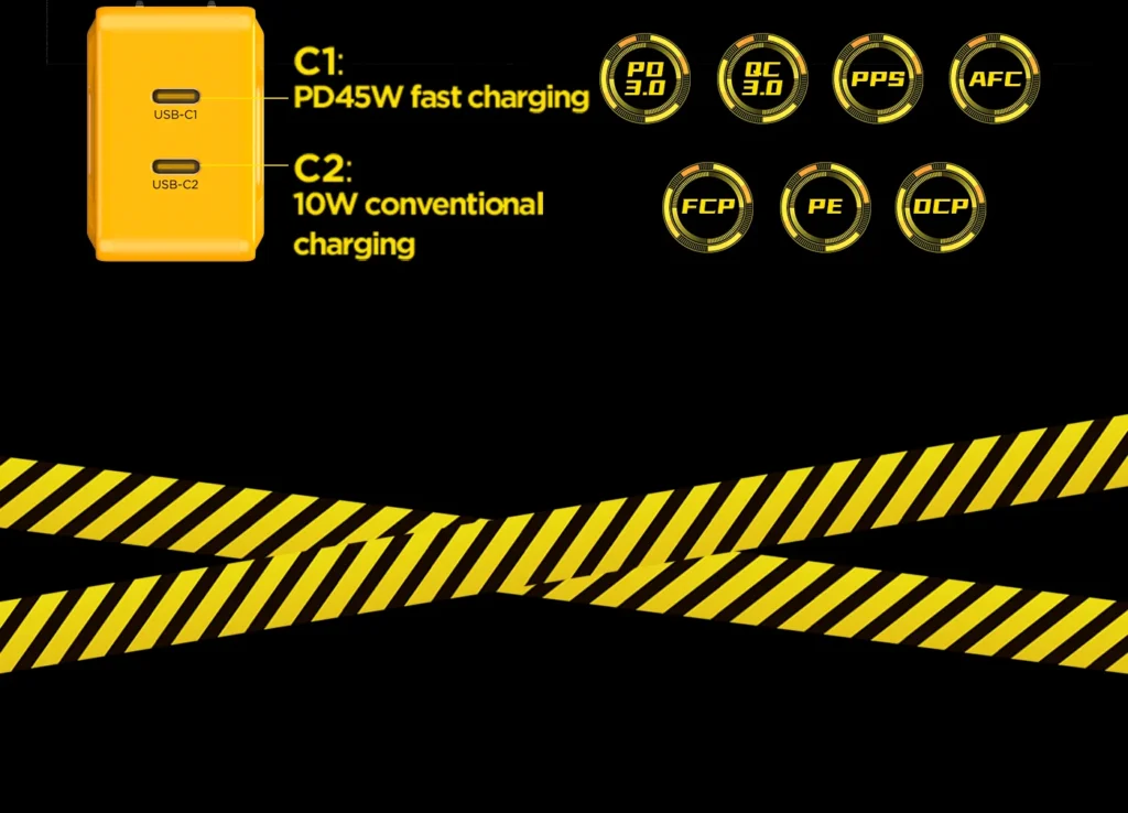 Overseas Pisen 45W GaN Mecha Dual-Port Charger 2C TS C187 13