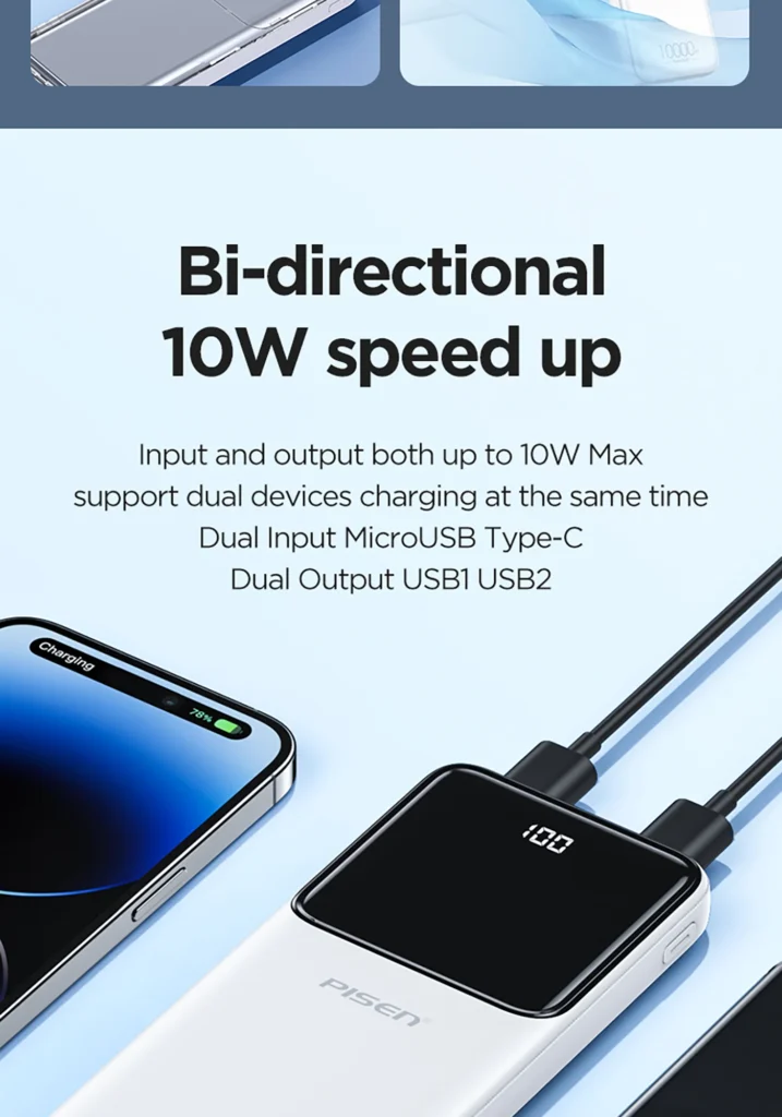 PISEN 10W Semi-Mirror Screen Display Power Bank 10000 (International Version) TP D053 03