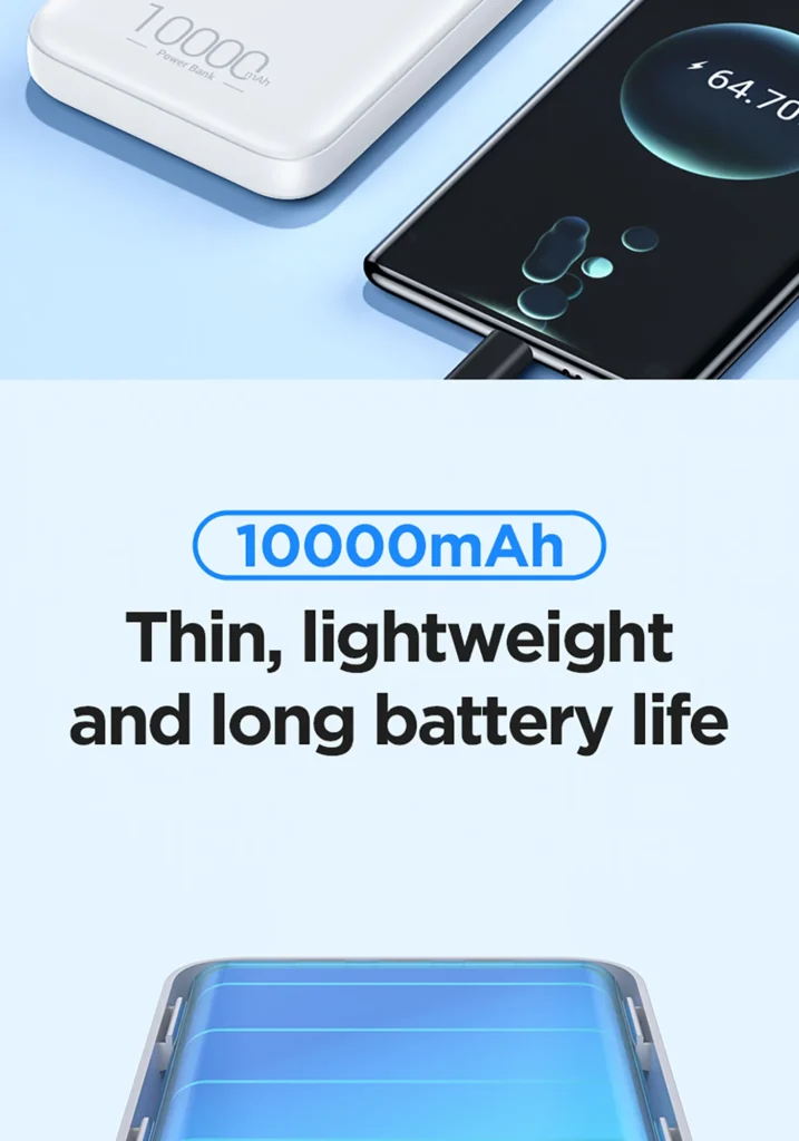 PISEN 10W Semi-Mirror Screen Display Power Bank 10000 (International Version) TP D053 04
