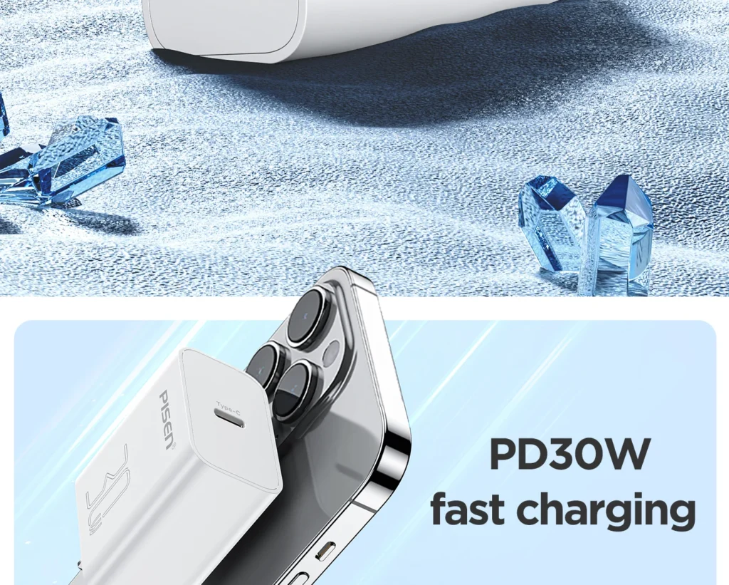 PISEN PD30W Single-Port Travel Fast Charger Set (C To C) (C T L) (US Version) 03