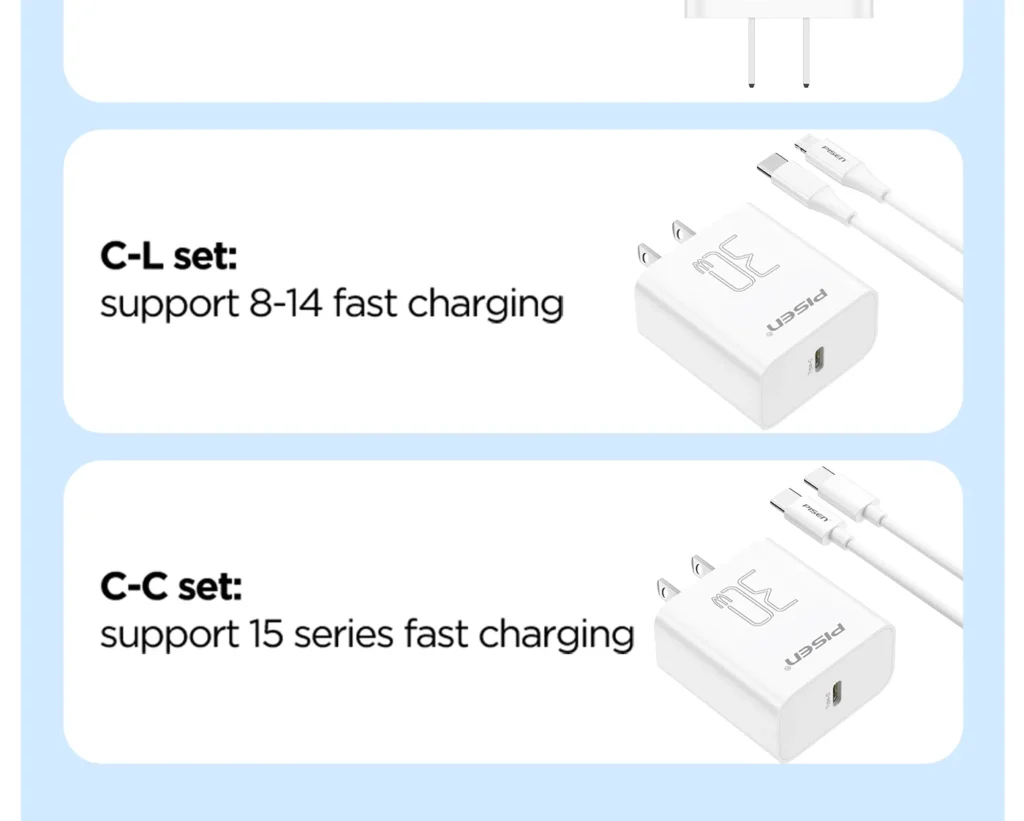 PISEN PD30W Single-Port Travel Fast Charger Set (C To C) (C T L) (US Version) 11