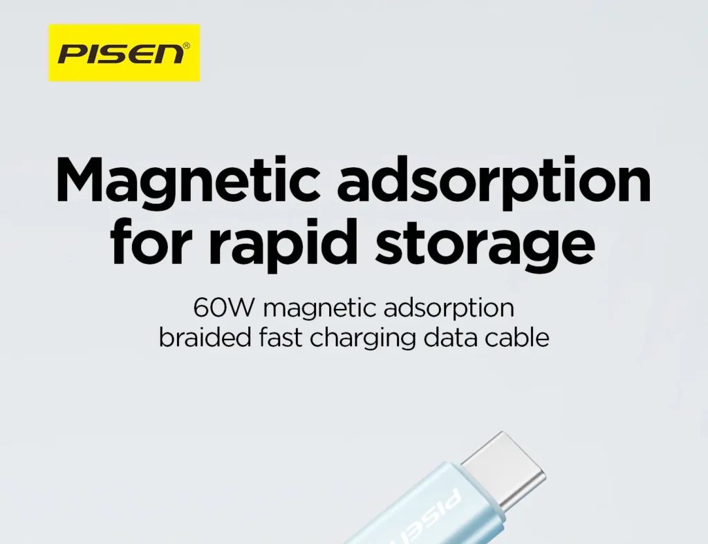 PISEN PRO C To C 60W Magnetic Braided Fast Charging Data Cable 1m CC FC22 1000 01
