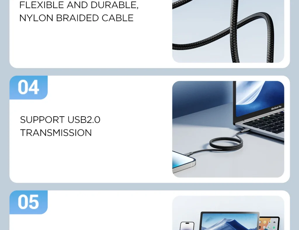 PISEN PRO C To C 60W Magnetic Braided Fast Charging Data Cable 1m CC FC22 1000 05