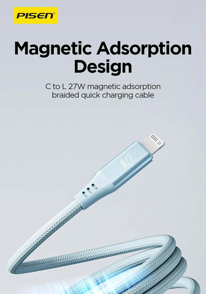 PISEN PRO C To L 27W Magnetic Braided Fast Charging Data Cable 1m CL FC12 1000 01