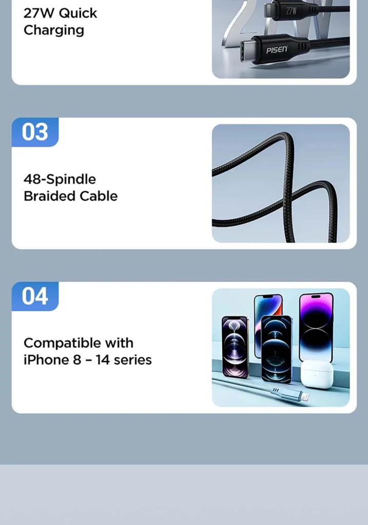 PISEN PRO C To L 27W Magnetic Braided Fast Charging Data Cable 1m CL FC12 1000 03