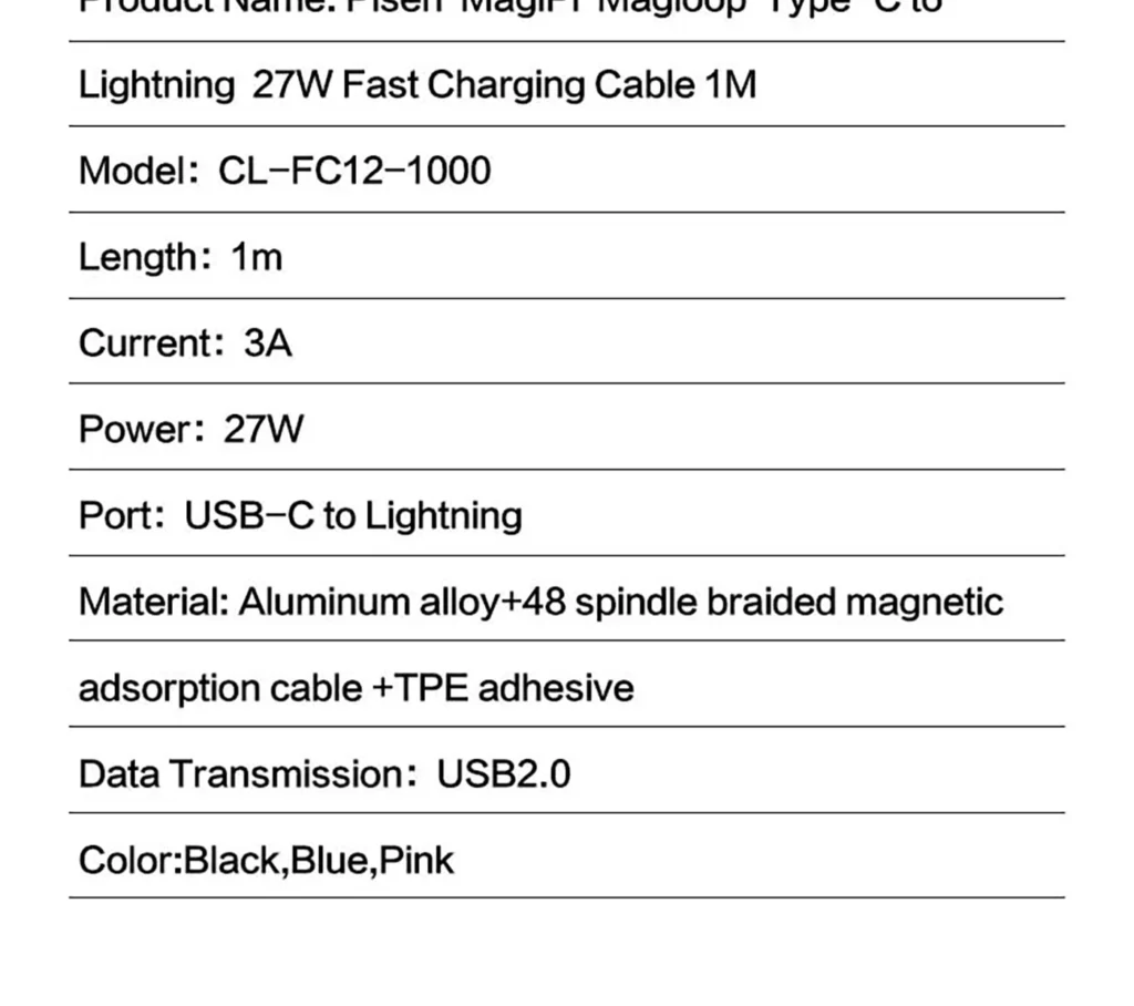 PISEN PRO C To L 27W Magnetic Braided Fast Charging Data Cable 1m CL FC12 1000 09