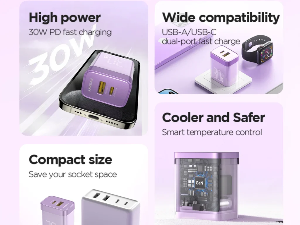 TP C20 PISEN PD30W Crystal Dual-Color Fast Charger 1C1A (US Version) 04