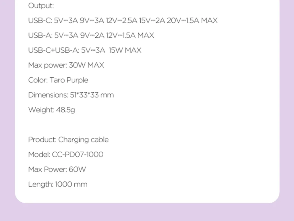 TP C20 PISEN PD30W Crystal Dual-Color Fast Charger 1C1A (US Version) 16