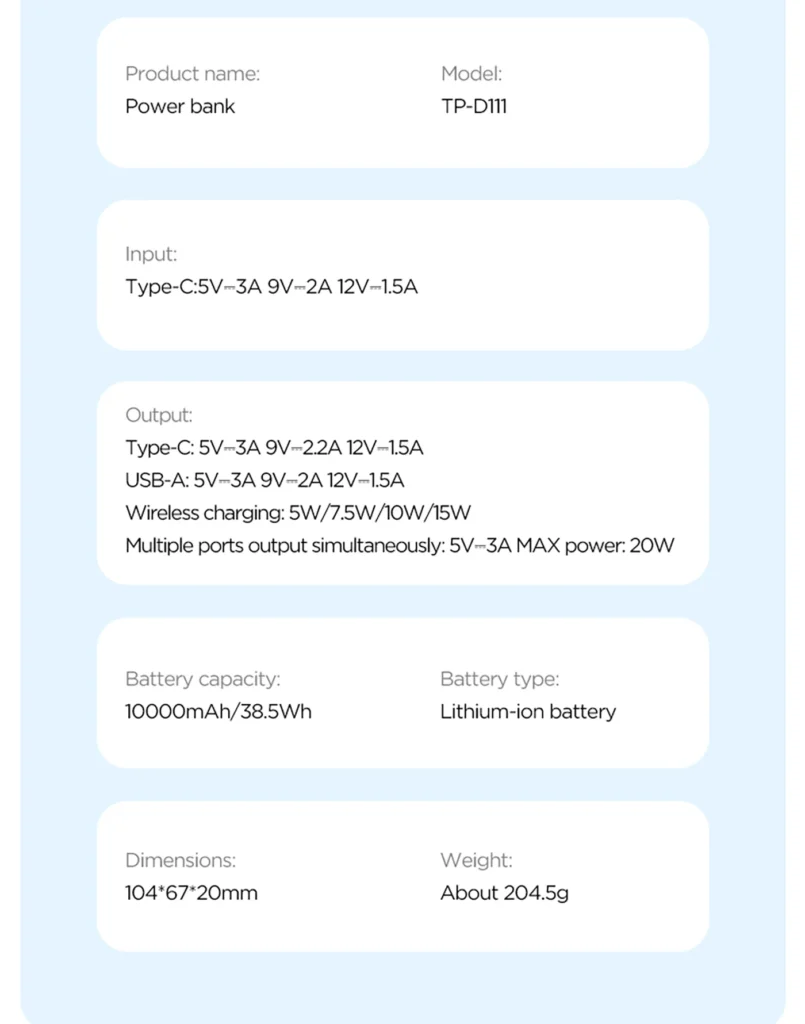 TP D111 PISEN QUICK 20W Magnetic Wireless Fast Charging Power Bank 10000   Overseas 10