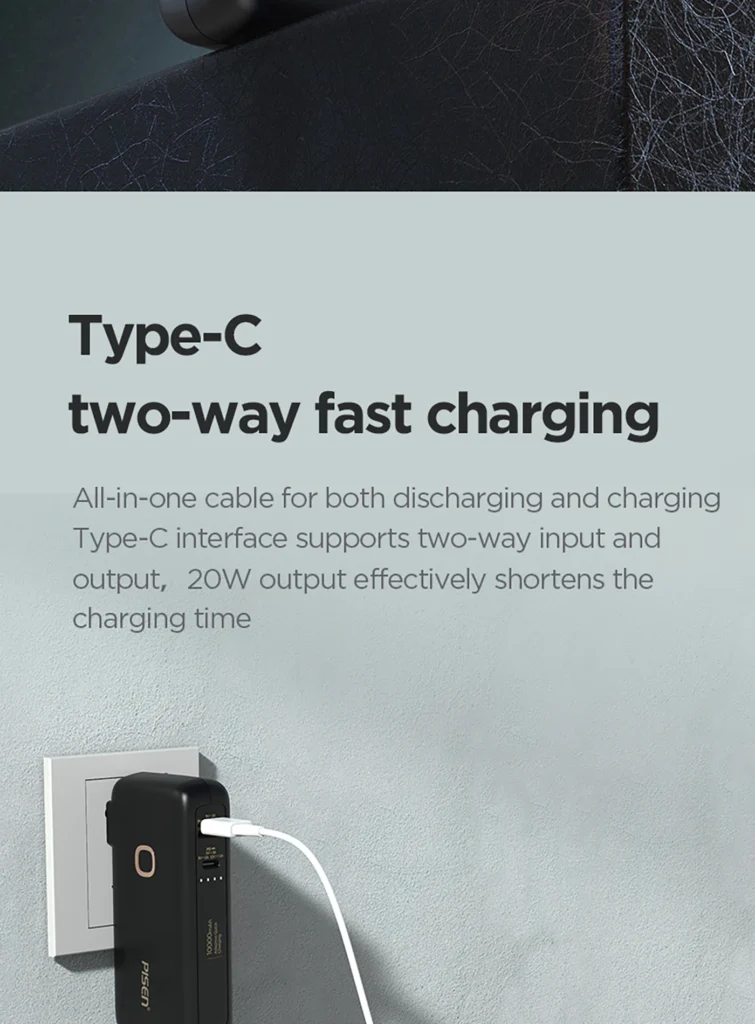TS D308 PISEN QUICK 2-in-1 Fast Charging Power Bank PD20W 10000 International Version 04