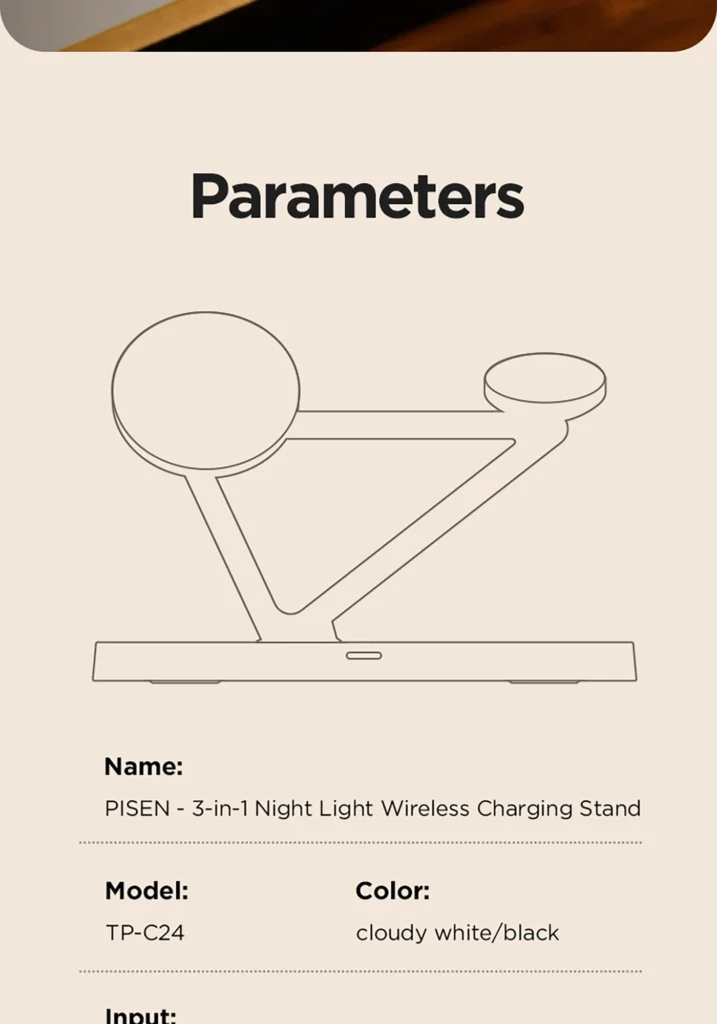 TP C24 Black (International Version) Pisen 3-in-1 Wireless Charging Stand (Night Light Model) 11