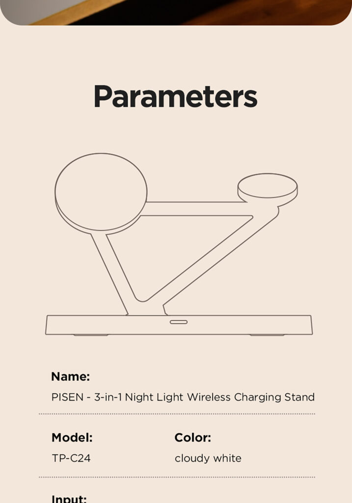 TP C24 (International Version) Pisen 3-in-1 Wireless Charging Stand (Night Light Model) 11