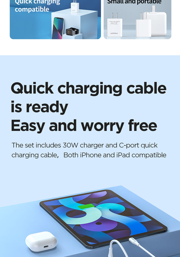 TS C160A PISEN QUICK PD30W Single-Port Fast Charging Charger (Single Voltage) Set English 03