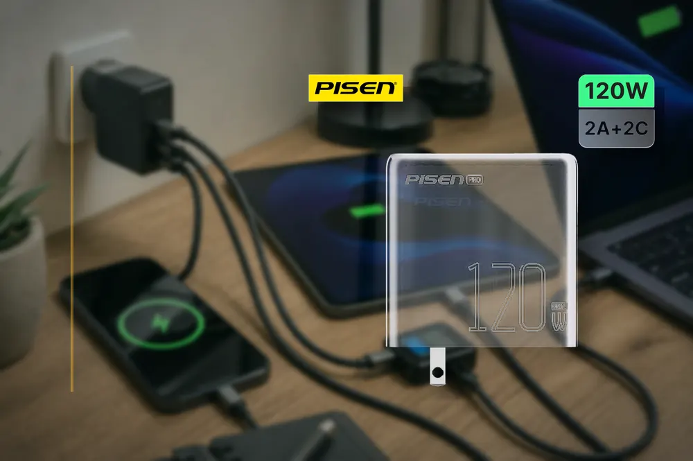 PISEN Pro 120W Fast Charger (2C+2A) (US) TS-C148 in a practical charger setup