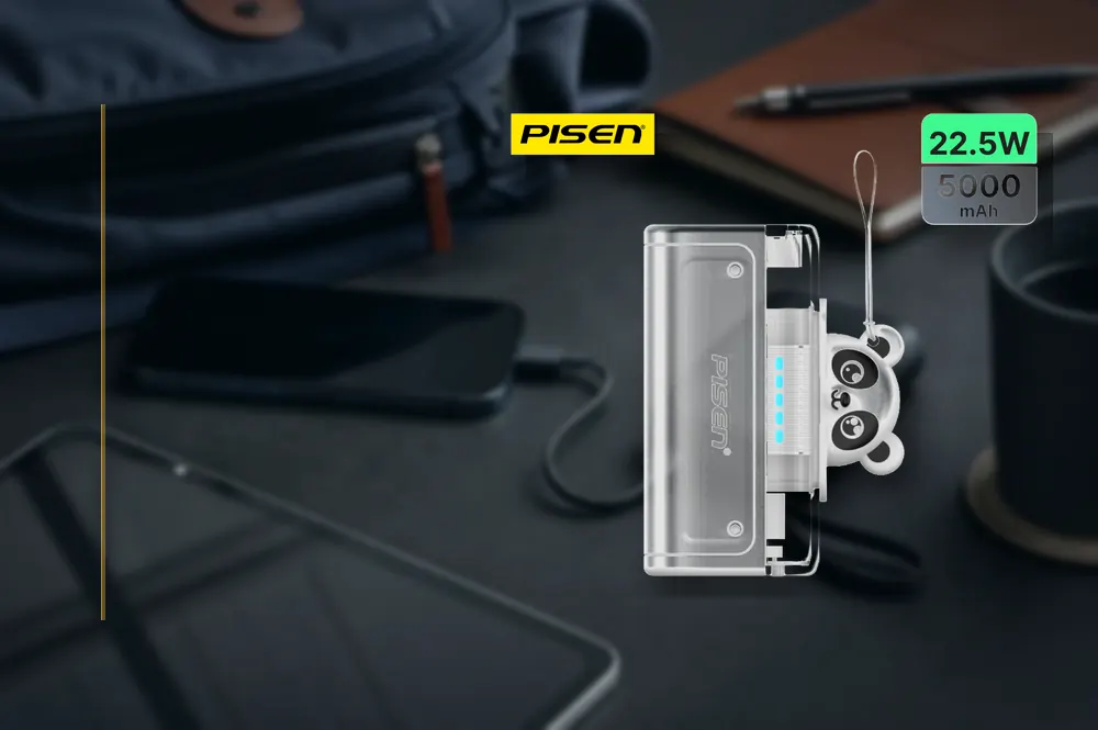 PISEN 2-in-1 Power Bank with Integrated Connector 5000mAh 22.5W TP-D139 in a practical powerbank setup