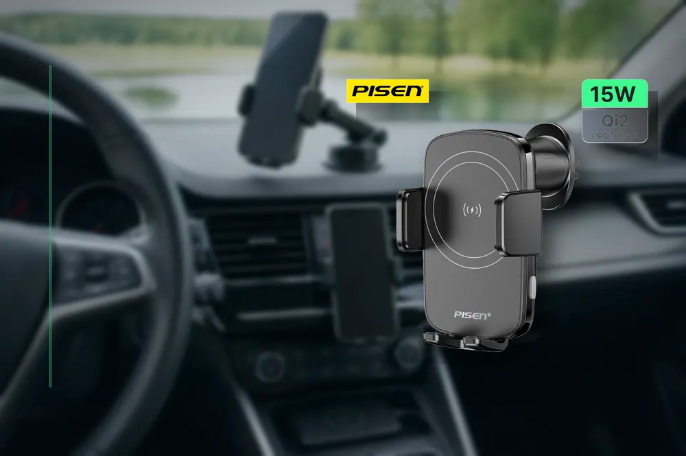 PISEN 15W Wireless Auto Clamping Car Mount Charger TP-C69 in a practical wireless setup