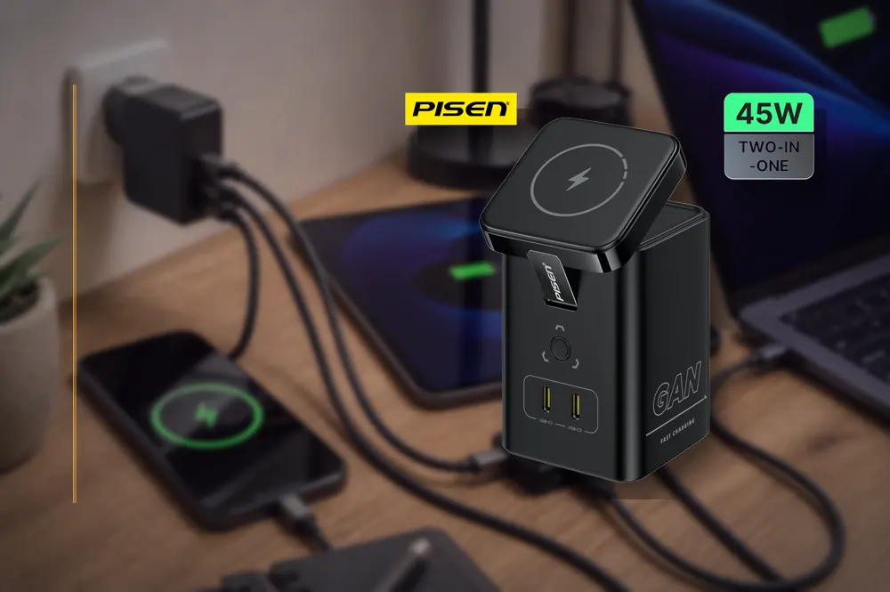 PISEN 45W GaN Desktop Magstation Charger TP-C25 in a practical charger setup