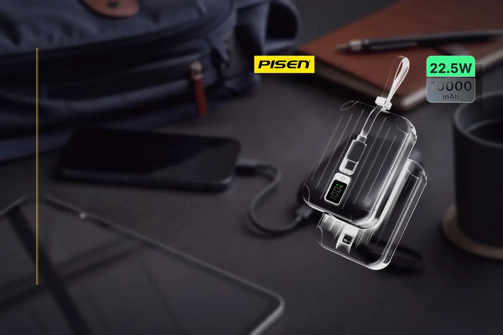 PISEN Power Tiny 22.5W 10000mAh With Dual Cable Power Bank TS-D326 in a practical powerbank setup