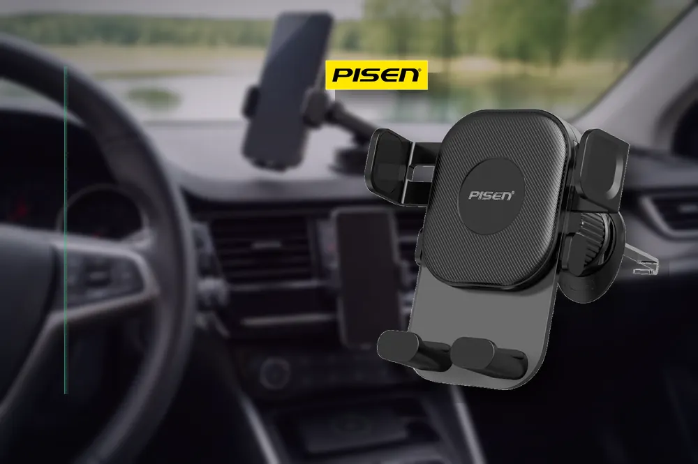 PISEN Anti Shake Car Gravity Phone Holder TP-ZJ02 in a practical holder setup