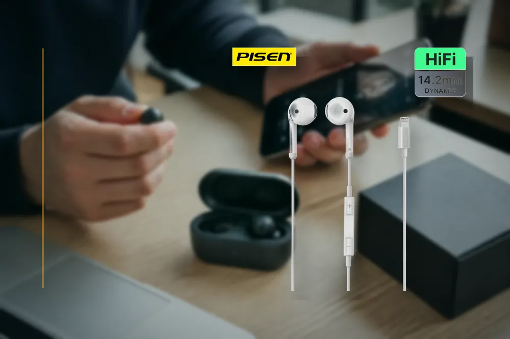 PISEN Semi-In-Ear Lightning Digital Wired Earphones TP-LH02 in a practical audio setup
