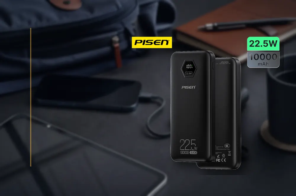 PISEN 10000mAh 22.5W Power Bank with Digital Display TP-D183 in a practical powerbank setup