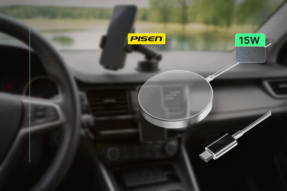 PISEN Qi2 Magnetic Desktop Charging Base(Lite) TP-C74 in a practical wireless setup