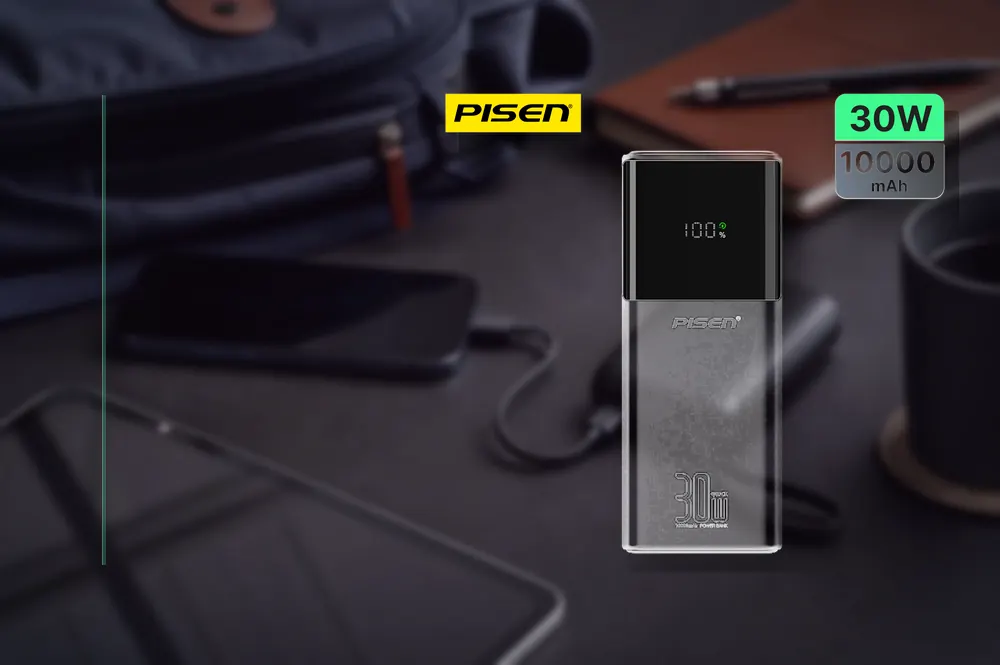 PISEN 30W Retractable Cable Power Bank 10000mAh TP-D239 in a practical powerbank setup