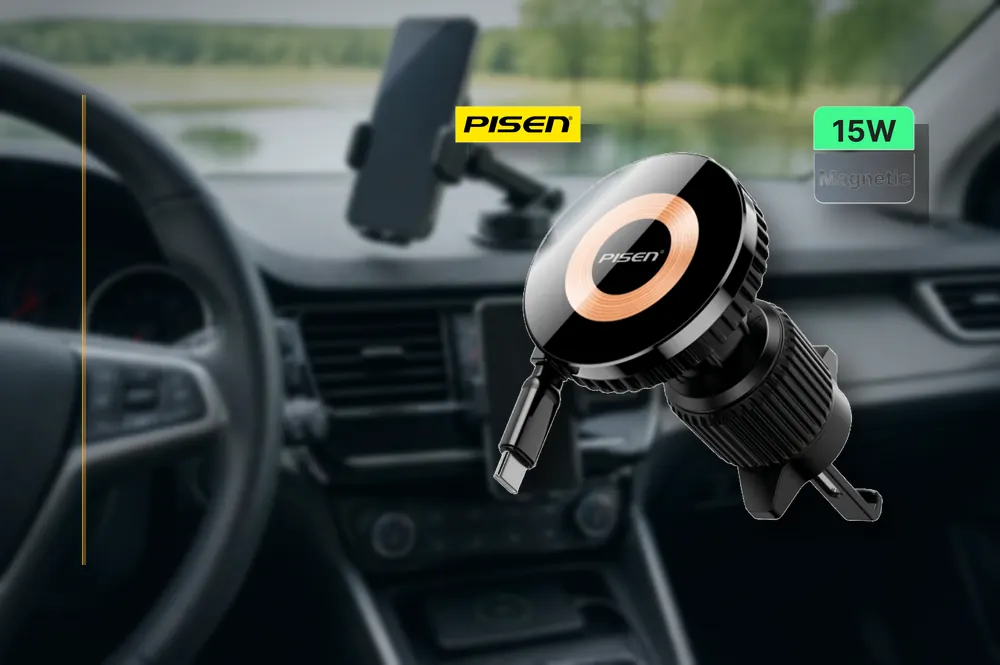 Pisen Mag Depot Telescopic 15W Wireless Car Mount Charger TP-C85 in a practical wireless setup