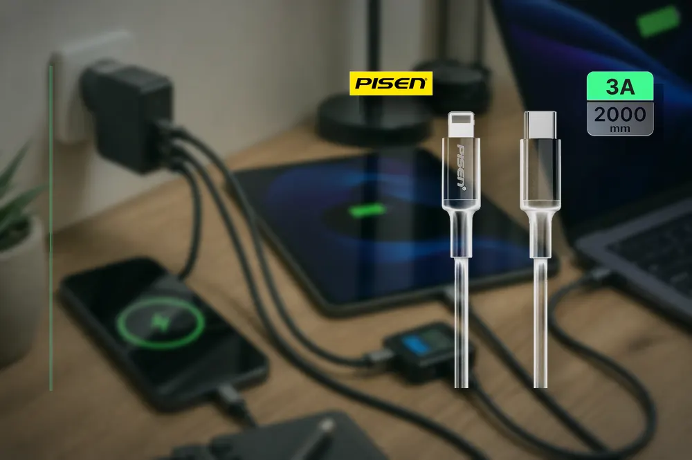 PISEN Mr White USB-C to Lightning Cable 2000mm (White) CL-PD01-2000 in a practical cable setup