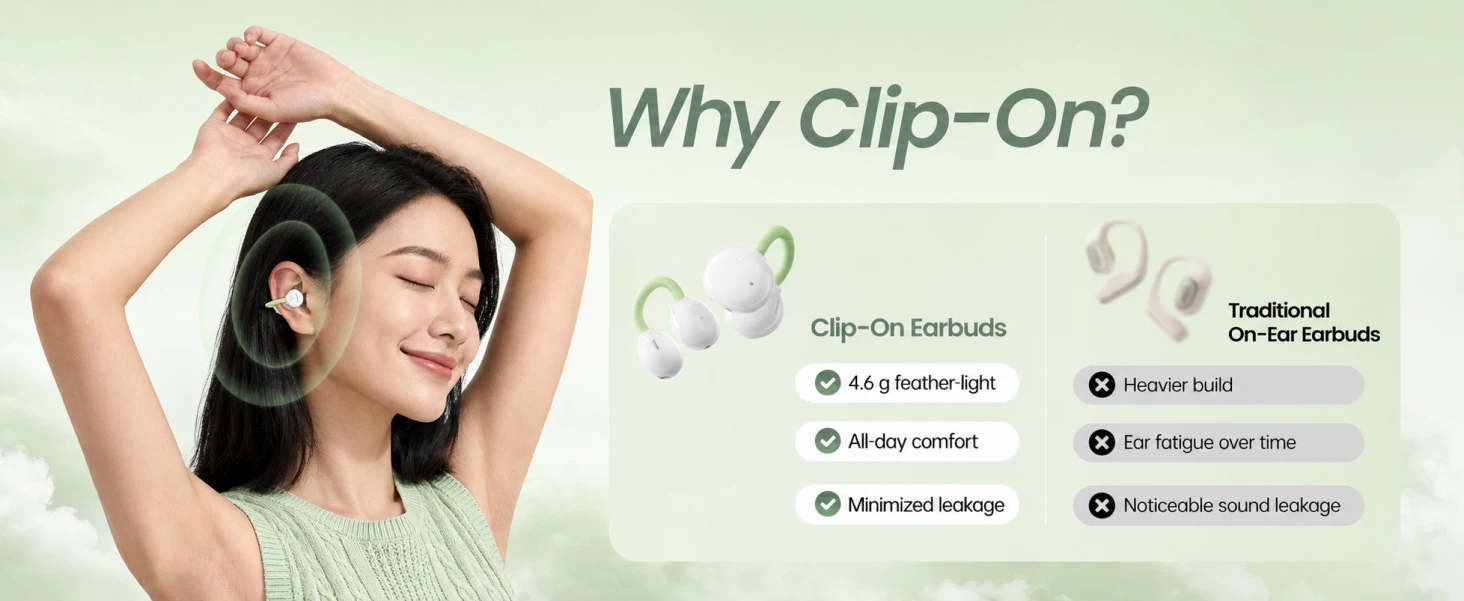 PISEN EHB-TW2 clip-on earbuds - clip-on earbuds worn during exercise