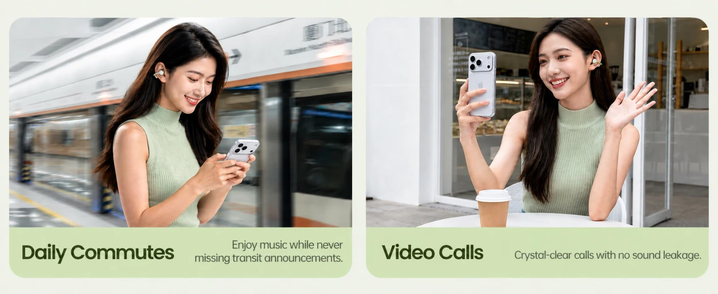 PISEN EHB-TW2 clip-on earbuds - daily commute and video call examples
