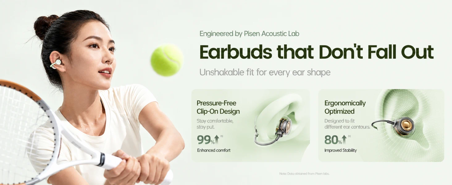 PISEN EHB-TW2 clip-on earbuds - earbuds worn while playing badminton