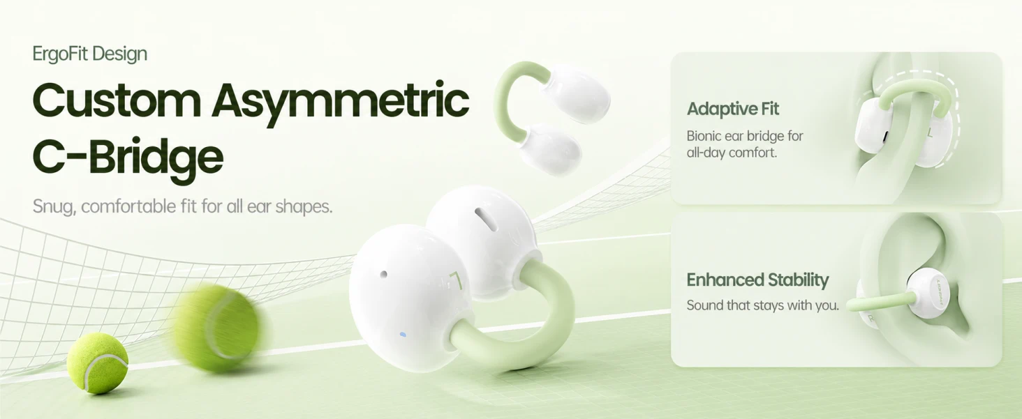 PISEN EHB-TW2 clip-on earbuds - asymmetric clip design diagram