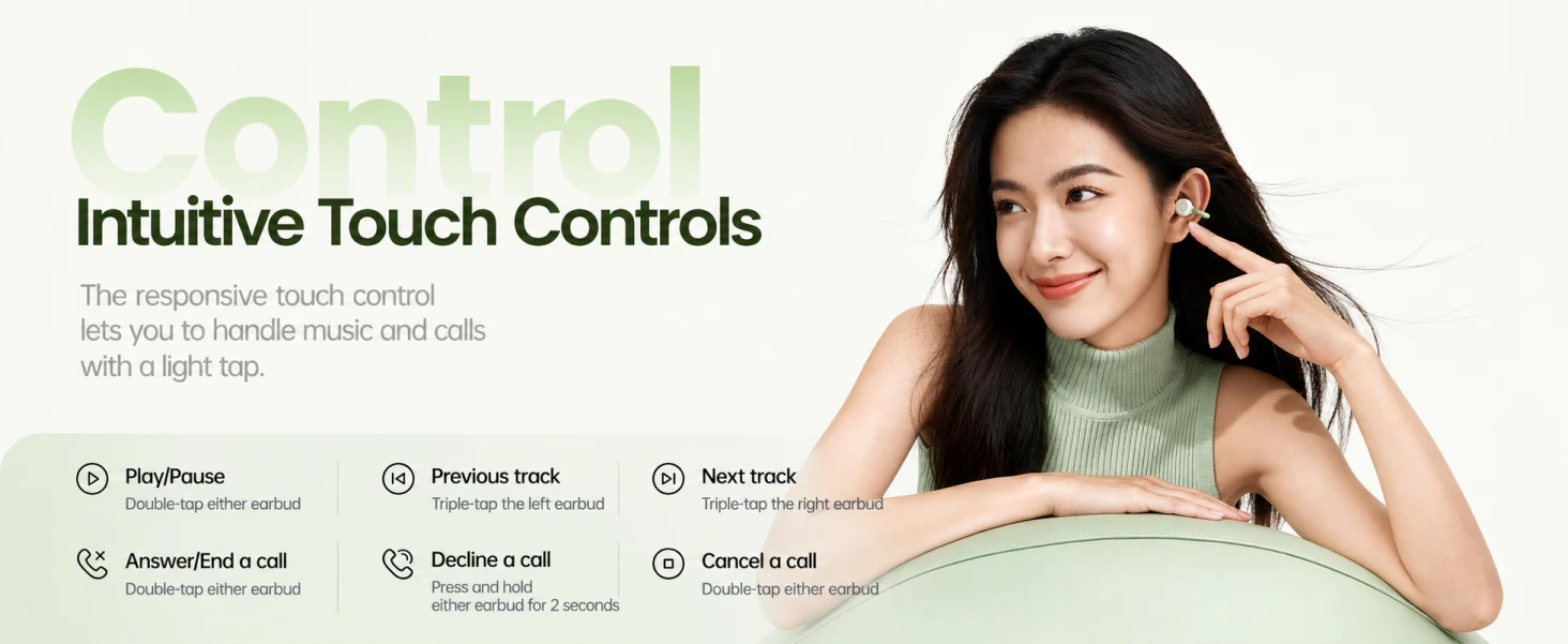 PISEN EHB-TW2 clip-on earbuds - touch control instructions