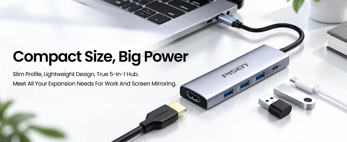 PISEN PGM-HB01 USB-C hub - compact hub and connector close-up