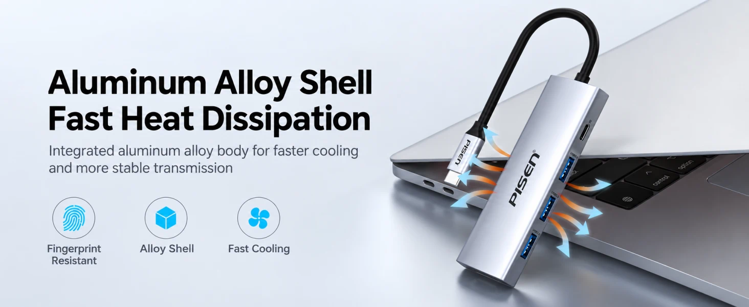 PISEN PGM-HB01 USB-C hub - aluminium housing and connector design