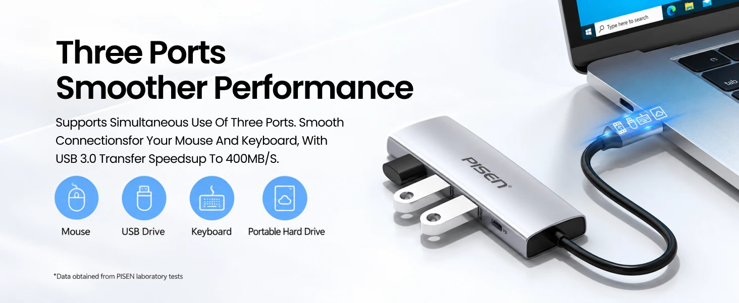 PISEN PGM-HB01 USB-C hub - three-port connection diagram